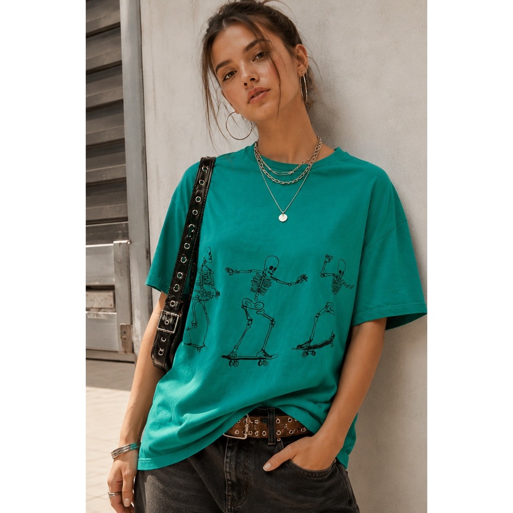 Project Social T Urban Outfitters Green Skateboarding Skeleton Oversized Tee OS